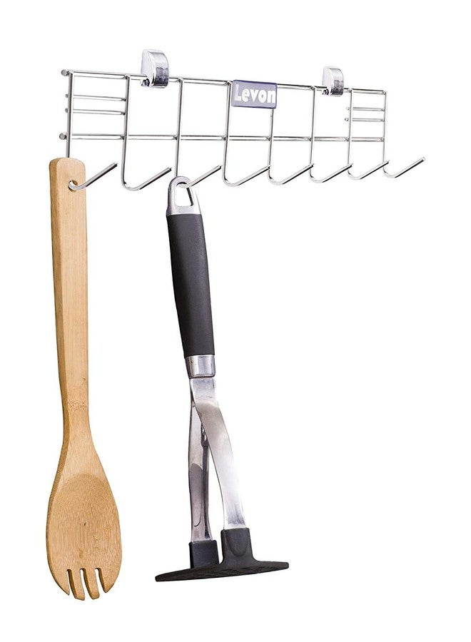 LEVON Stainless Steel Wall Hook Rail Thick Hanger for Hanging Clothes, Bags, Keys, Towel in Room, Kitchen & Bathroom - 8Hooks (Size 8") - Image 1